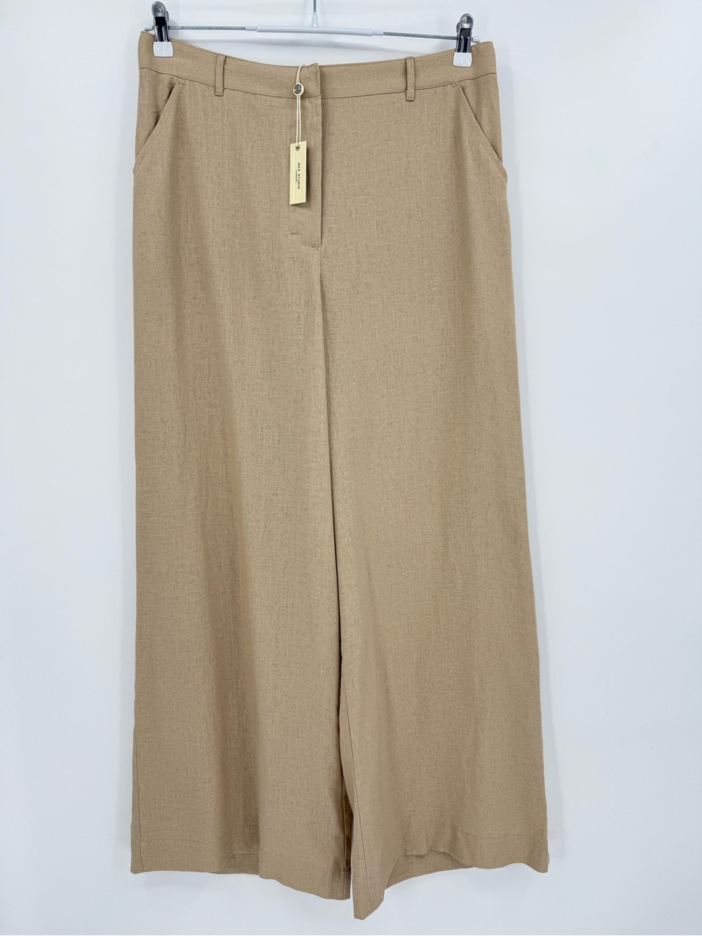 Max Studio Blended Linen Wide Leg Trousers in Natural Beige Size XL